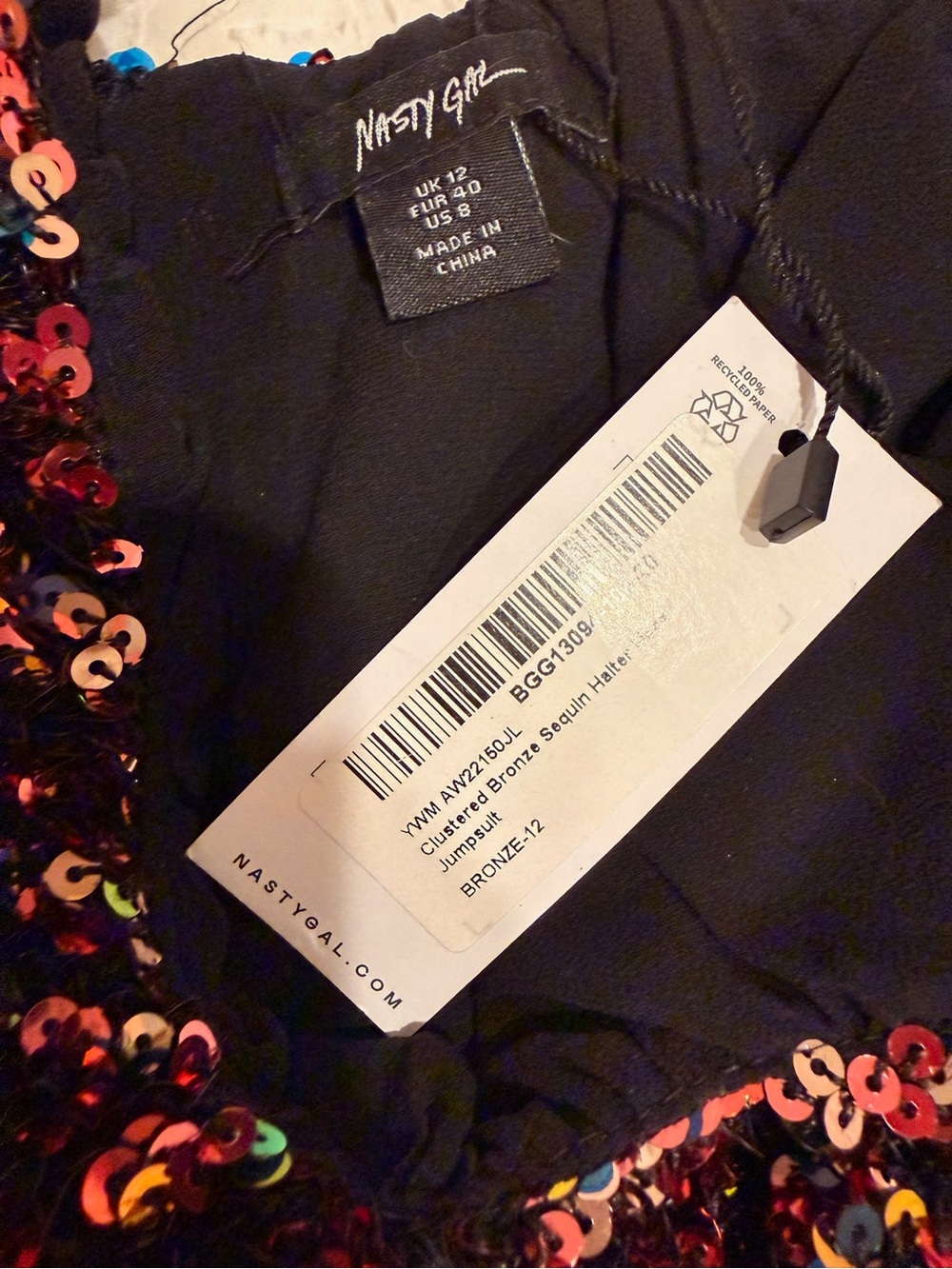 NWT Nasty Gal Rose Gold Sequin Jumpsuit - Picture 2 of 3